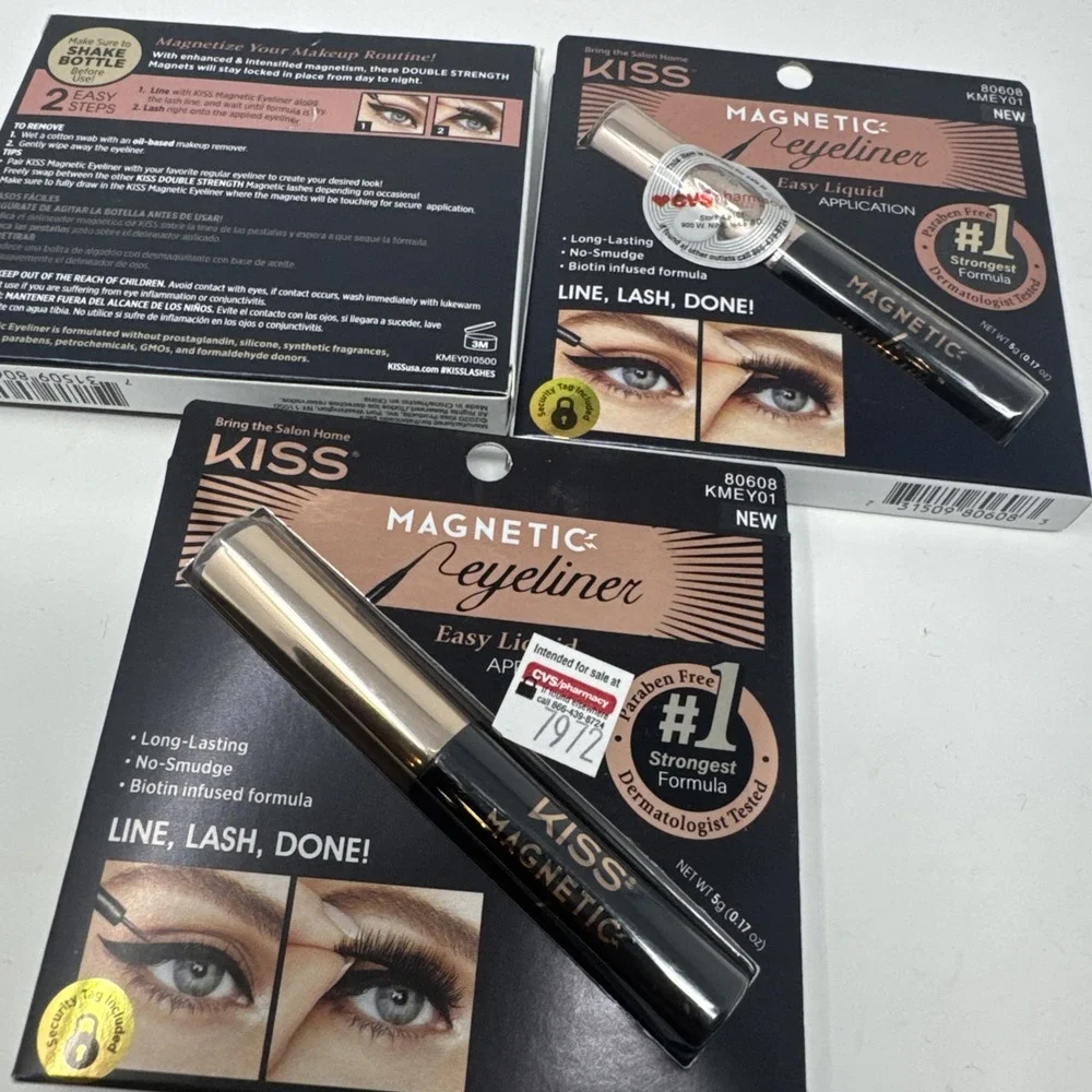 3 - KISS Magnetic Eyeliner Quick And Easy, Black, 0.17 oz 80608 KMEY01